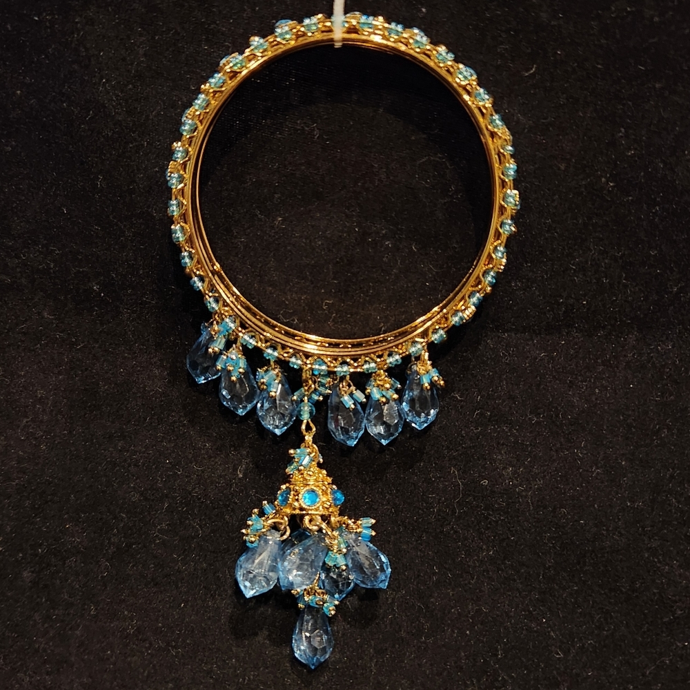 Gold & Blue Beaded Charm Braclet